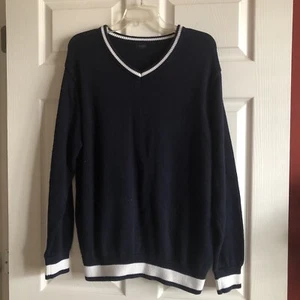 John Galt/Brandy Melville Navy Blue White Trim V-Neck Sweater Relaxed One Size - Picture 1 of 3