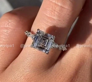 Moissanite Solitaire Engagement Ring 2.50 CT Asscher Cut Solid 14K White Gold - Picture 1 of 12