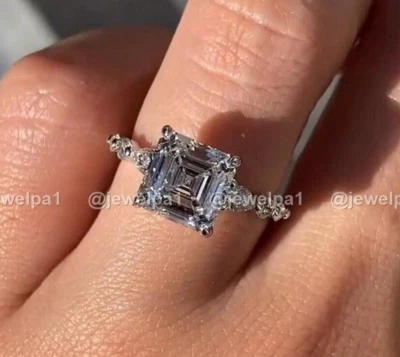 Moissanite Solitaire Engagement Ring 2.50 CT Asscher Cut Solid 14K White Gold - Image 1 of 4