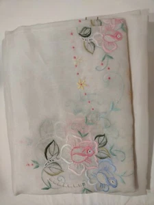 Raw Silk, Machine Embroidery, Rectangular, 70” X 120” tablecloth, 12 napkins - Picture 1 of 6