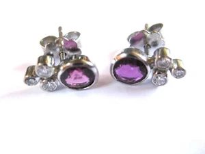 Pendientes oro blanco 750 con rubíes y brillantes, 2,52 g - Imagen 1 de 3