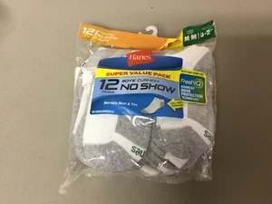 NWT Boy’s Hanes Cushion No Show Socks Shoe Size 9-2.5 Grey & White 12 Pair #90W - Picture 1 of 2