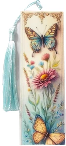 VINTAGE LOOK BUTTERFLY/FLOWERS-UNIQUE EXQUISITE LAMINATED BOOKMARK #2 - Picture 1 of 1