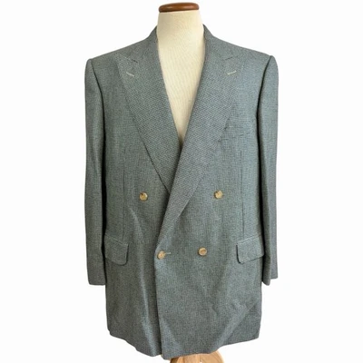 Blazer masculino Zegna Houndstooth cashmere penteado peito duplo tamanho 48L - Imagem 1 de 4