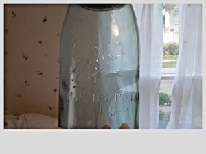 Ball Improved Masons Patent 1858 half gallon Fruit Jar 3 Loop aqua - Picture 1 of 4