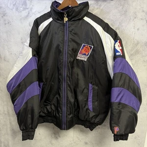 Vintage Phoenix Suns Pro Player Puffer Jacket Mens XL Black 90s NBA - Picture 1 of 14