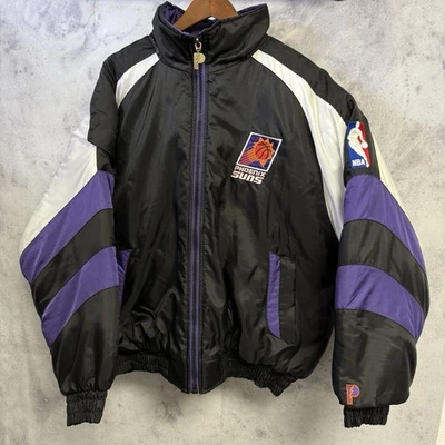 Vintage Phoenix Suns Pro Player Puffer Jacket Mens XL Black 90s NBA - Image 1 of 4