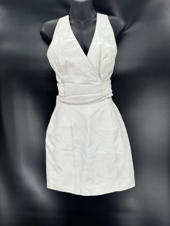 Conjunto de minifalda vintage Wilson’s de cuero blanco halter top motociclista para mujer XS Foto 1 de 4