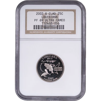 2002-S Clad Louisiana State Quarter - Proof ~ NGC PF 69 ULTRA CAMEO - Image 1 of 2