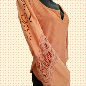 Free People Brunch Date Henley Top| Blouse in Peach, Size Large - RRP £78, BN - Picture 1 of 8