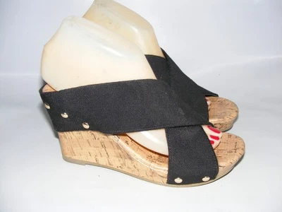 Sandalias de cuña alpargata negras a.n.a 3" tacón talla 7 M mulas tela de corcho zapatos Foto 1 de 4