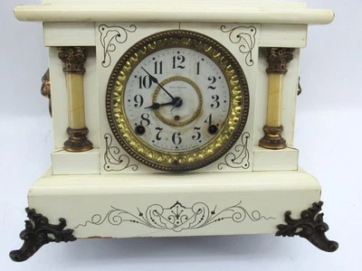 Antiguo reloj Seth Thomas Mantle de madera blanca ornamentado 1880 Foto 1 de 4