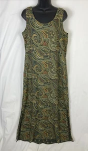 Maxi Vestido Reversible Verde Multicolor Sin Mangas Floral Chifón Talla Mediana - Imagen 1 de 11