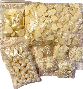 Craft Lot New Resin & Plastic Flat Back Embellishments And Beads 500+ Pc Whitish - Picture 1 of 4