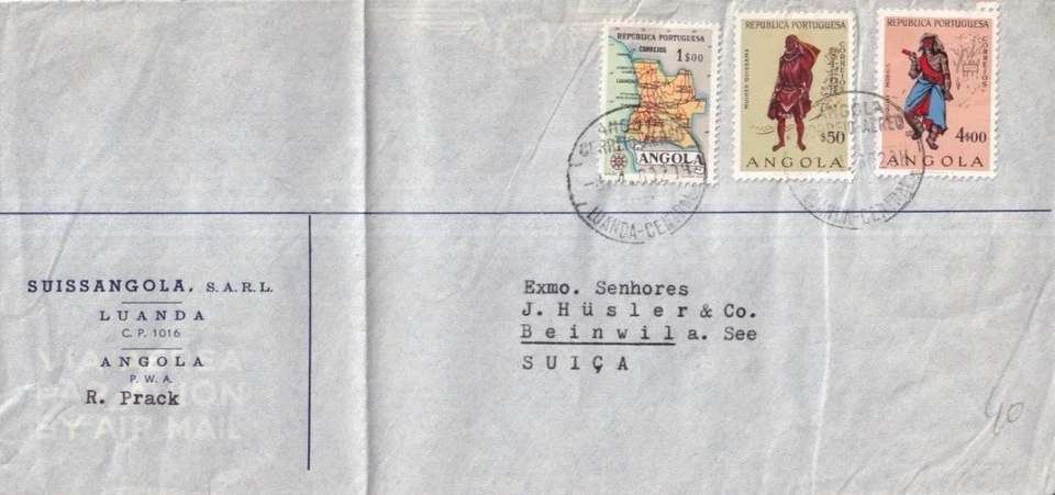 SA35e 安哥拉罗安达,Suissangola SARL 1960 到 Huesler&Co 瑞士封面 — 第 1/1 张图片