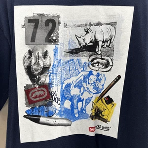 Vintage Y2K Ecko Unlimited Gothic T Shirt Medium Dark Navy Grunge Cyber Skater - Picture 1 of 7