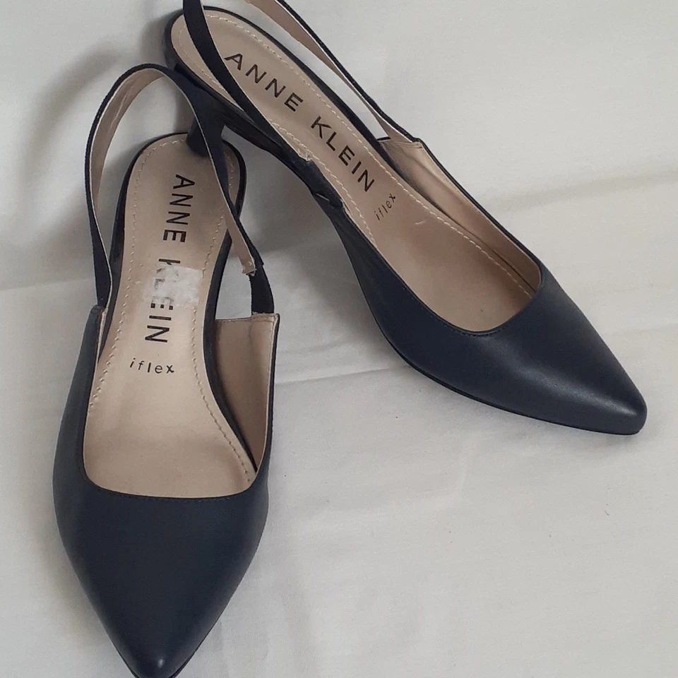 Mujer Anne Klein Azul Marino Expert iFlex Slingback Gatito Tacón Talla 8M Cuero Foto 1 de 4