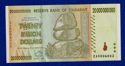 ZIMBABWE 20 BILLION 2008 P-86 CIRCULATED REPLACEMENT NOTE ZA0006002 ZR0005 - Image 1 of 3