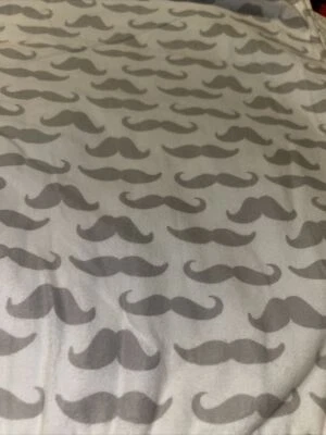 Trend Lab Baby White & Gray Mustache Cotton Receiving Blanket 48” Soft Flannel - Image 1 of 4