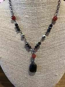 16" Necklace, Carnelian & Dalmation, Faceted, Crystal Pendant, Lula n' Lee, Bead - Picture 1 of 9
