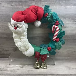 Vintage Puffy Santa Moon in Wreath Christmas Plays Music - Picture 1 of 9