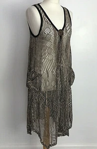 Filo braun Häkel Spitze Netz durchsichtig asymmetrisch Boho Strand Cover Up Kleid UK 8 - Bild 1 von 6