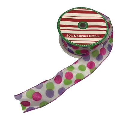 Sam's Club Sheer Wire Ribbon Spring Easter Polka Dot Large 2-1/2" Partial Roll - Image 1 of 4