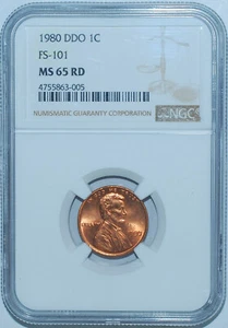 1980 NGC MS65RD Red FS-101 Red DDO Doubled Die Obverse Lincoln Cent - Picture 1 of 4