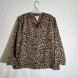 Cathy Too by Cathy Daniels Women's Jacket Size 20W Leopard Print Long Sleeve Zip - Picture 1 of 20