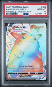 PSA 10 PIKACHU VMAX 188 VIVID VOLTAGE SECRET RAINBOW RARE SWORD & SHIELD POKEMON - Picture 1 of 2