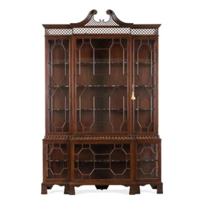 Baker Furniture Chinese Chippendale Carved Mahogany China Cabinet Breakfront - Picture 1 of 6