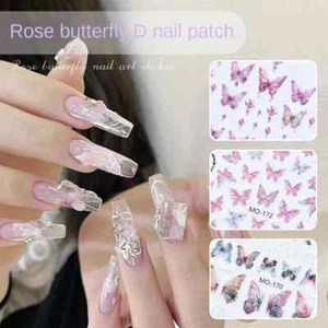 Nagelaufkleber rosa Rose Schmetterling Relief Eis durch Aurora 3D glasiertes Nagelaufkleber - Bild 1 von 12