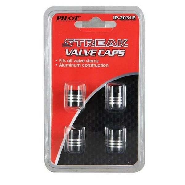 Tire Valve Cap Black Streak 3 Ring Aluminum 4 PCs  Fits All Schrader Valve Stems - Image 1 of 1