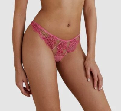 $160 I.D. SARRIERI Women Pink Pixie Dreams Embroidered Tulle Thong Panties Sz 2 - Image 1 of 4