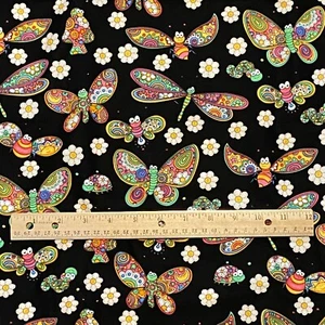 BTY Novelty Butterfly Fabric Black Quilting Cotton - Picture 1 of 8