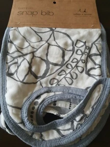 Aden & Anais 3 bamboo Snap Bibs Easy to use Bib set of 3 leaves beads grey trim - Picture 1 of 4