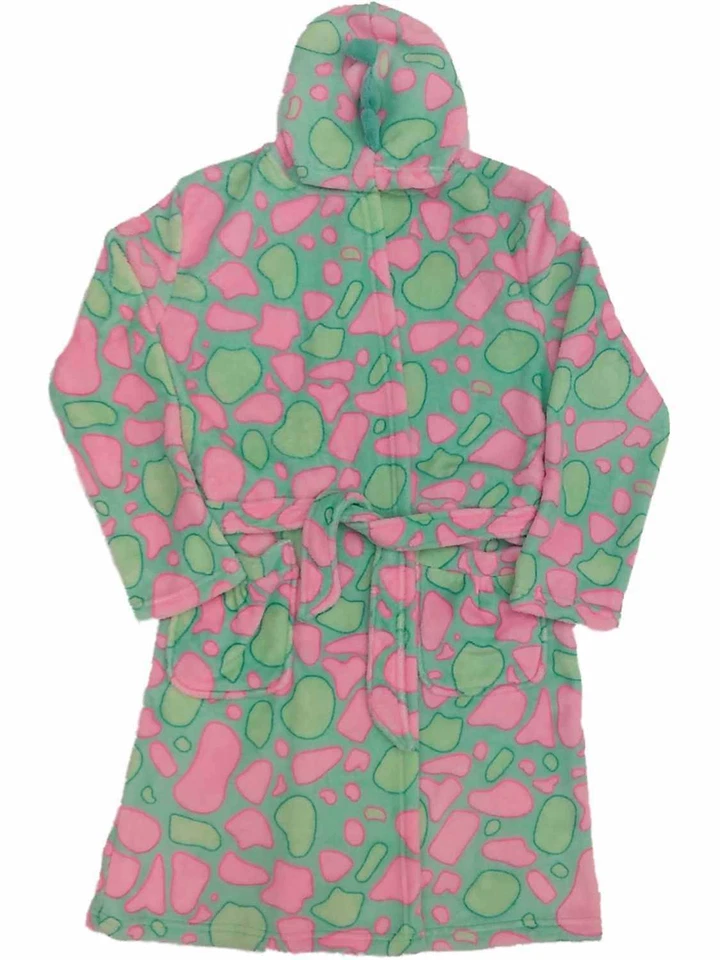 Niñas Verde y Rosa Dinosaurio Sudadera con Capucha Albornoz Peluche Dino Bata Casa Abrigo LP Foto 1 de 1