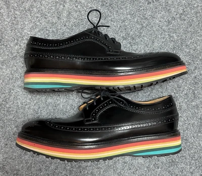 Zapatos Paul Smith Para Hombre 8 42 Cuero Negro Punta de Ala Grand Brouge Suela a Rayas Italia Foto 1 de 4