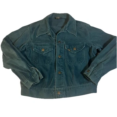 Vintage 70s Lee Moleskin Trucker Jacket Large Green Button RARE COLOR EUC - Image 1 of 4