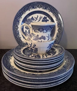Churchill Willow Pattern Dinner Plates x 6 & Tea Plates x 6 Milk & Sugar A 1 - Picture 1 of 6