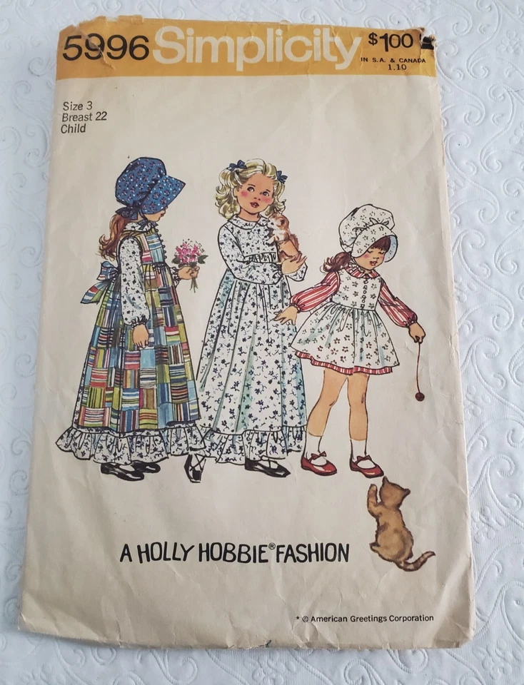 VESTIDO HOLLY HOBBIE SIMPLICITY 5996 VINTAGE AÑOS 70 PATRÓN DE COSTURA TALLA 3 Foto 1 de 1