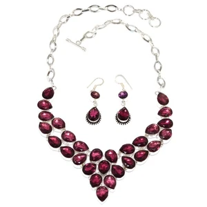 Amethyst Quartz Gemstone Jewelry Necklace Earring 16-18'' - Bild 1 von 7