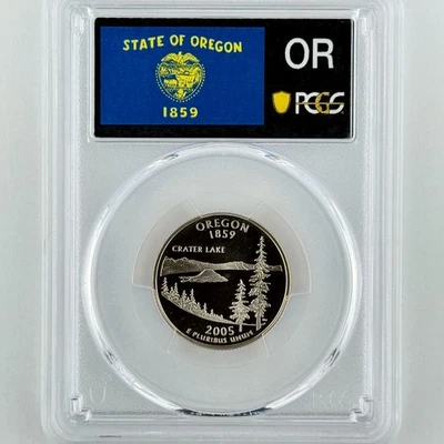 Oregon Quarter PR 70 DCAM PCGS Clad 2005 S Best Top Grade 25c State Flag Label - Image 1 of 4