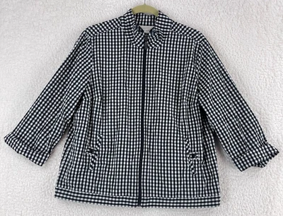 Jaqueta CJ Banks Feminina Tamanho X Preta Gingham Zíper Completo Decote Simulado Leve - Imagem 1 de 4