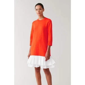 Vestido Suéter para Mujer COS Declaración con Volantes Dobladillo - Naranja Brillante y Blanco - L Nuevo con Etiquetas - Imagen 1 de 8