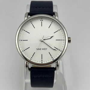 Nine West Uhr Damen 38mm silbernes Gehäuse blaues Lederband NW/2377 - neue Batterie - Bild 1 von 9