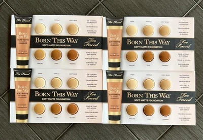 4x TOO FACED BORN THIS WAY Soft Matte Foundation 6-Shade Sample Card - Image 1 of 3