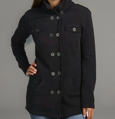 Abrigo prAna Mujer Pequeño Negro 100% Algodón Tejido Cuello Simulado Militar Chaqueta Tori Foto 1 de 4