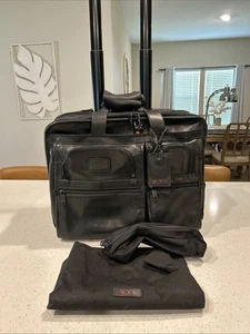 TUMI ‘Alpha’ Black Leather Expandable Wheeled Briefcase - 96103DH - Picture 1 of 24
