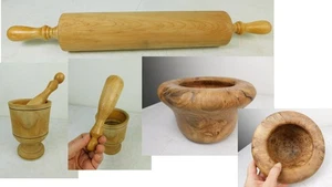 HOLZ KOCHEN KONVOLUT Großes Nudelholz Rührschüssel Mörser & Stößel 4 Stck. Posten Sehr guter Zustand - Bild 1 von 20